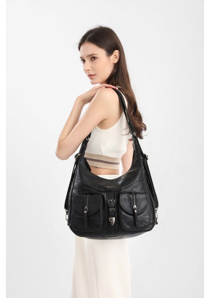 Yıkama Deri Hem Sırt Hem Omuz Kadın Çantası 21-K Barcelona 1936