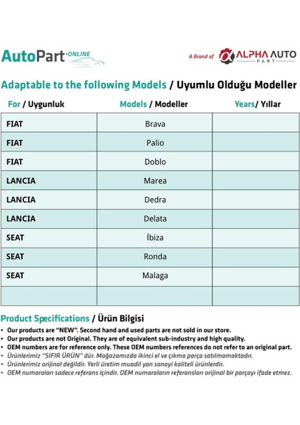 Lancia Marea, Dedra, Delata Için Debriyaj, Fren Pedal Lastiği fiyatları