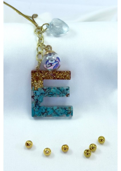 Epoksi Firuze Doğal Taşlı E Harfi Araba Dikiz Ayna Süsü, Hediyelik Araba Süsü fiyatları