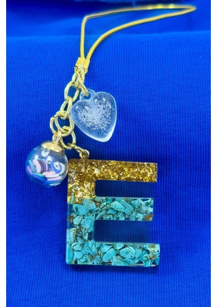 Epoksi Firuze Doğal Taşlı E Harfi Araba Dikiz Ayna Süsü, Hediyelik Araba Süsü modelleri