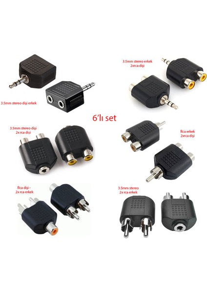 3.5mm Strereo - Rca Dişi Erkek Çevirici 6'lı Set