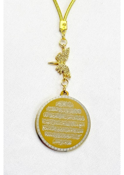 Zirkon Taşlı Kelebek Aksesuarlı Çelik Ayetel Kürsi Felak Nas Ihlas Araba Dikiz Ayna Süsü