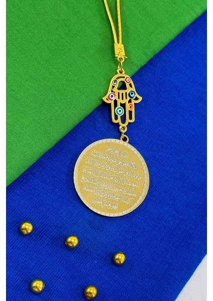 Renkli Nazar Boncuklu Hamse Eli Çelik Ayetel Kürsi Nazar Ayeti Araba Dikiz Ayna Süsü