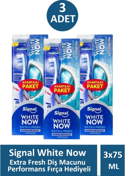 White Now Extra Fresh Diş Macunu 75 ml + Performans Fırça Hediyeli 3 Adet