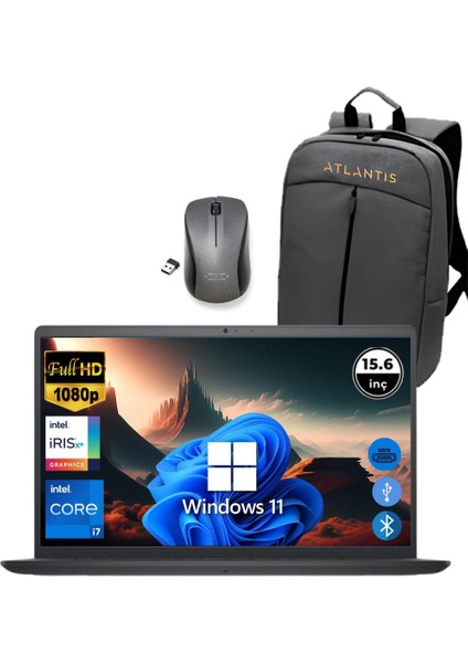 Inspiron 3520 I7 1255U 40GB 256 GB M.2 SSD I35201013U ATL228 O/b 15.6" WIN11PRO Taşınabilir Bilgisayar+Çanta+Mouse