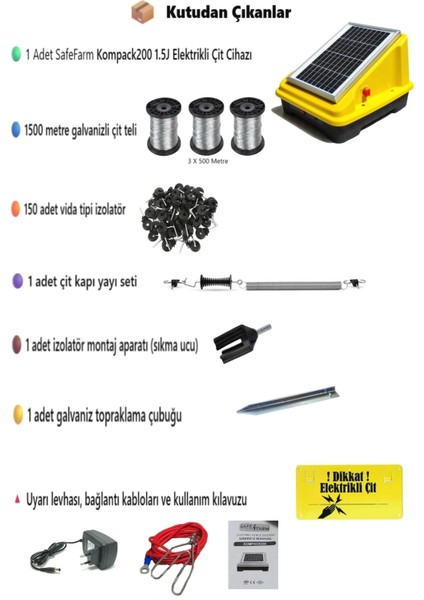Elektrikli Çit Teli Sistemi Seti Güneş Panelli KOMPACK200 fırsatları
