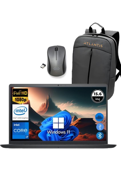 Inspiron 3520 I7 1255U 8gb 1tb M.2 SSD I35201013U ATL213 O/b 15.6" WIN11PRO Taşınabilir Bilgisayar+Çanta+Mouse