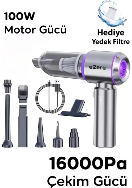 Portatif Kablosuz 16000PA Güçlü Araç Mini Süpürge ve Üfleme Cihazı