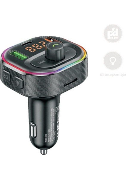 Siyah 20W Pd Bluetooth Fm Transmitter ve Araç Şarj Aleti, iPhone ve Android Uyumlu, 2 Yıl