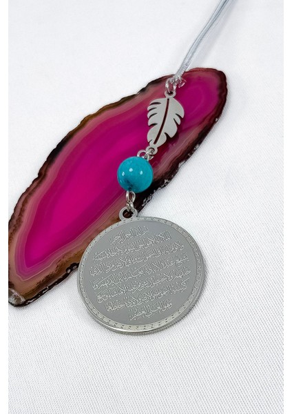 Yaprak Turkuaz Taşlı Komple Çelik Çift Taraflı Ayetel Kürsi Felak Nas Ihlas Araba Dikiz Ayna Süsü modelleri