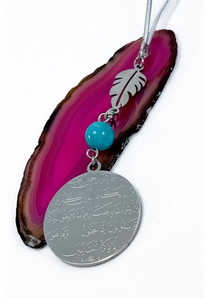 Yaprak Turkuaz Taşlı Komple Çelik Çift Taraflı Ayetel Kürsi Felak Nas Ihlas Araba Dikiz Ayna Süsü fırsatları