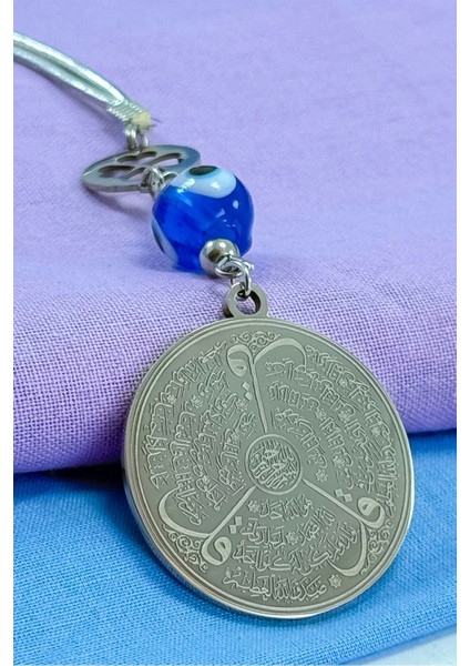 Cam Nazar Boncuklu Yonca Komple Çelik Çift Taraflı Ayetel Kürsi Felak Nas Ihlas Araba Ayna Süsü modelleri