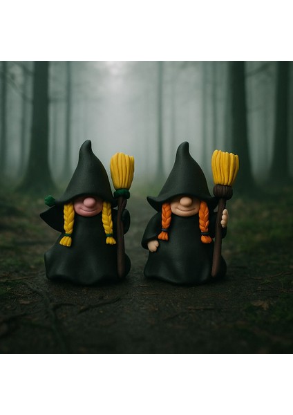 Elinde Süpürgesi Olan Cadı Biblosu Turuncu Saçlı Hallowen Cadı Biblosu