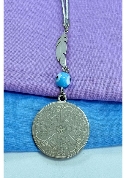 Yaprak Mavi Nazar Boncuklu Komple Çelik Çift Taraflı Ayetel Kürsi Felak Nas Ihlas Araba Ayna Süsü fiyatları