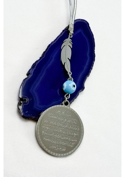 Yaprak Mavi Nazar Boncuklu Komple Çelik Çift Taraflı Ayetel Kürsi Felak Nas Ihlas Araba Ayna Süsü modelleri