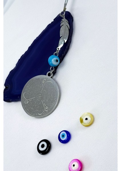 Yaprak Mavi Nazar Boncuklu Komple Çelik Çift Taraflı Ayetel Kürsi Felak Nas Ihlas Araba Ayna Süsü indirimleri