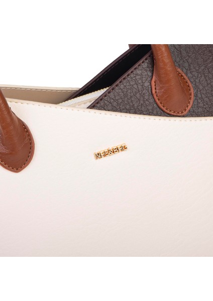 Kadın El ve Omuz Çantası Premium Seri Krem Kahve Taba Victoria modelleri