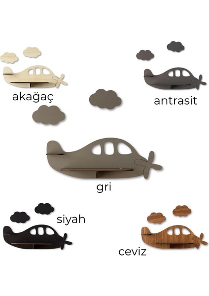 2'li Uçak Temalı Ahşap Duvar Rafı | Çocuk Odası Dekoru | 5 Renk | Mdf Raf Ünitesi Uçak Figürlü Dekor modelleri