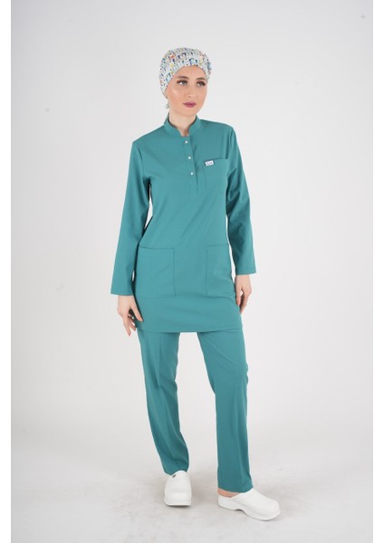Ameliyat Yeşili Renk Sakura Model Tesettür Doktor Hemşire Scrubs Üniforma Takımı