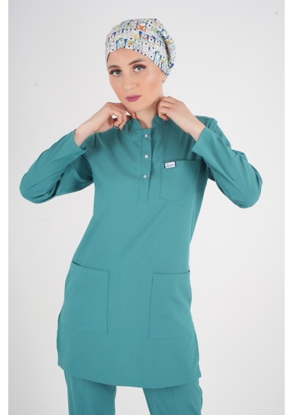 Ameliyat Yeşili Renk Sakura Model Tesettür Doktor Hemşire Scrubs Üniforma Takımı