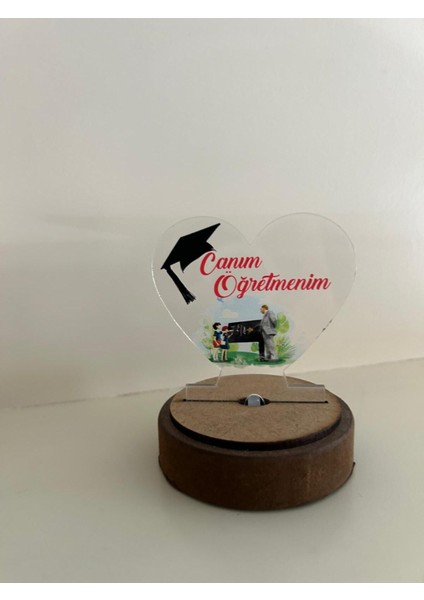Elite Canım Öğretmenim Kalp Pleksi Işıklı Ahşap Taban 3D Hediye Öğretmenler Günü Özel Tasarım 1 Adet modelleri