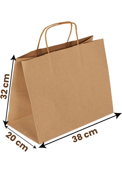10 Adet Kraft Burgu Saplı Karton Kağıt Alışveriş Çanta - 38X20X32CM (Alışveriş, Hediyelik) 1 Adet