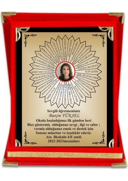 Öğretmen Plaketi ,öğretmene Resimli Yıldız Plaket ,kadife Kutulu Plaket 15*20CM Ölçüsünde 1 Adet