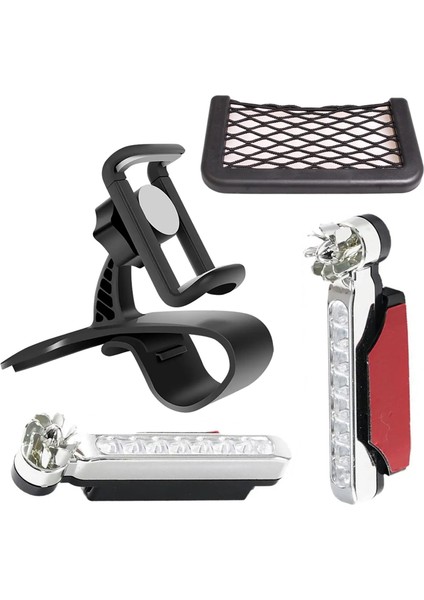 3 In 1 Araç Içi Universal Telefon Tutucu ve Organizer File Eşya Cebi Rüzgar Enerjili LED Lamba Hediyeli