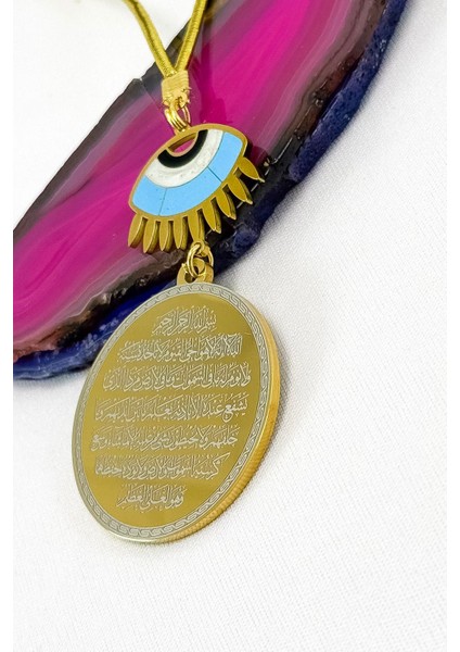 Nazarlı Mavi Göz Ayetel Kürsi Felak Nas Ihlas Komple Paslanmaz Çelik Araba Dikiz Ayna Süsü modelleri