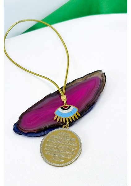 Nazarlı Mavi Göz Ayetel Kürsi Felak Nas Ihlas Komple Paslanmaz Çelik Araba Dikiz Ayna Süsü