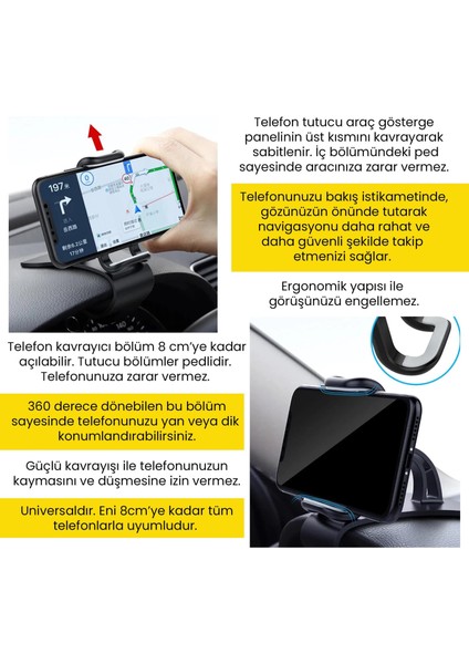 3 In 1 Araç Içi Universal Telefon Tutucu ve Organizer File Eşya Cebi Rüzgar Enerjili LED Lamba Hediyeli