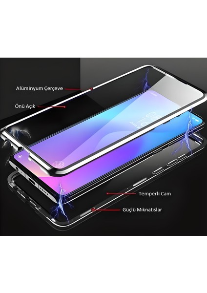 iPhone X/xs Uyumlu Kılıf Önü Açık Arkası Temperli Camlı Manyetik Adsorpsiyon Darbeye Dayanıklı Kapak