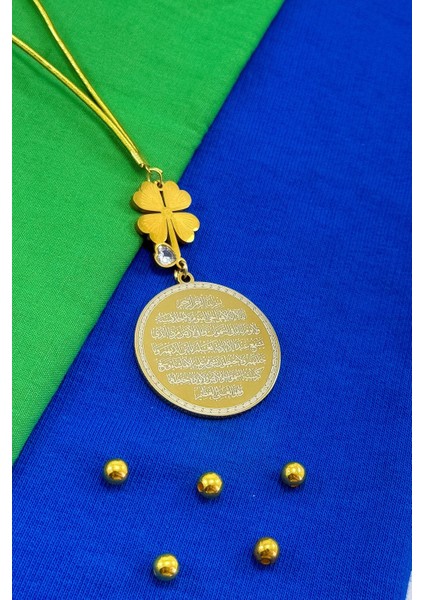 Dört Yapraklı Şans Yoncası Taşlı Ayetel Kürsi Felak Nas Ihlas Komple Paslanmaz Çelik Araba Ayna Süsü