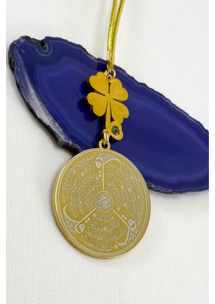 Dört Yapraklı Şans Yoncası Taşlı Ayetel Kürsi Felak Nas Ihlas Komple Paslanmaz Çelik Araba Ayna Süsü