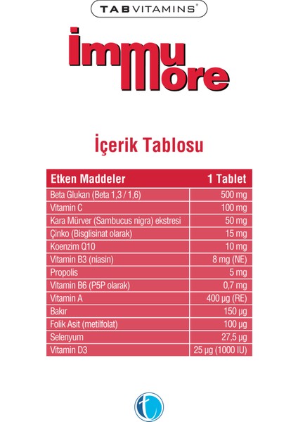 Immumore – Beta Glukan, Kara Mürver & Propolis Takviye Edici Gıda