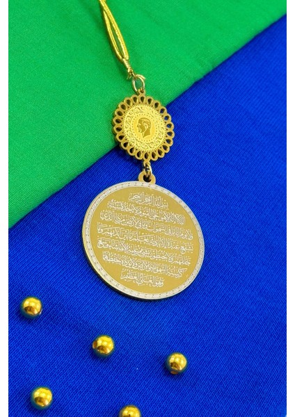 M. Kemal Atatürk Plakalı Komple Paslanmaz Çelik Ayetel Kürsi Felak Nas Ihlas Araba Dikiz Ayna Süsü