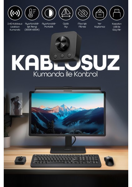 Monitör Lambası Kumandalı Light Pro Series USB Kademeli Parlaklık Renk Ayarlı Masa Pc Ekran Işığı