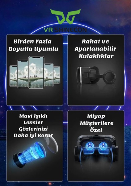 G02ED 3D Kulaklıklı Sanal Gerçeklik Gözlüğü 4.7-6.6 Inç Akıllı Telefonlarla Panoramik indirimleri