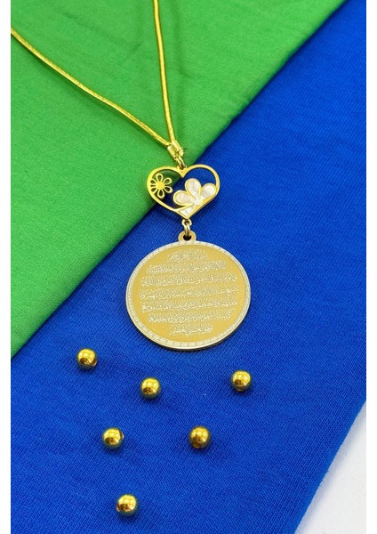 Sedefli Kalp Çiçek Detaylı Komple Paslanmaz Çelik Ayetel Kürsi Felak Nas Ihlas Araba Dikiz Ayna Süsü