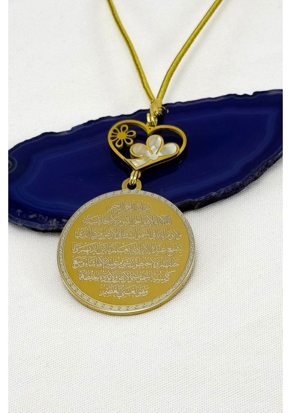 Sedefli Kalp Çiçek Detaylı Komple Paslanmaz Çelik Ayetel Kürsi Felak Nas Ihlas Araba Dikiz Ayna Süsü