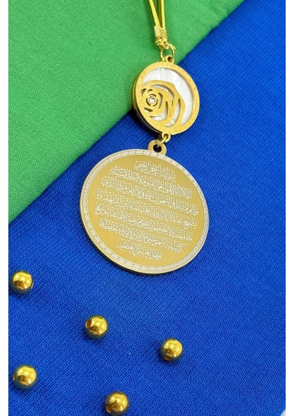 Sedefli Gül Ayetel Kürsi Felak Nas Ihlas Komple Paslanmaz Çelik Araba Dikiz Ayna Süsü