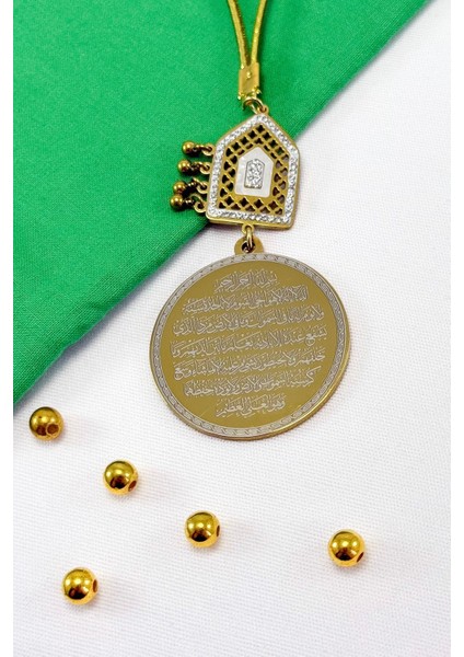 Parlak Taşlı Salkım Toplu Ayetel Kürsi Felak Nas Ihlas Komple Paslanmaz Çelik Araba Dikiz Ayna Süsü