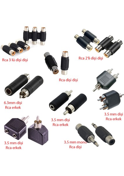 Rca Dişi Erkek 3.5mm Stereo Kulaklık Çevirici 8'li Set