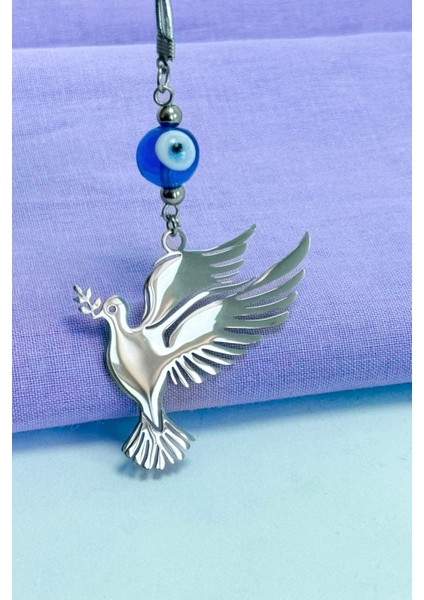 El Yapımı Lacivert Cam Nazar Boncuklu Çelik Dal Tutan Kuş Figürü Araba Dikiz Ayna Süsü fiyatları