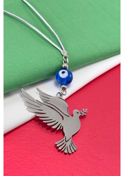 El Yapımı Lacivert Cam Nazar Boncuklu Çelik Dal Tutan Kuş Figürü Araba Dikiz Ayna Süsü