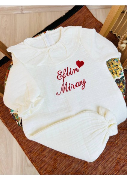 Insta Bebe Müslin Hastane Çıkış Seti Isimli Nakışlı %100 Pamuk (Battaniye Tulum Şapka Eldiven Zıbın Pijama)