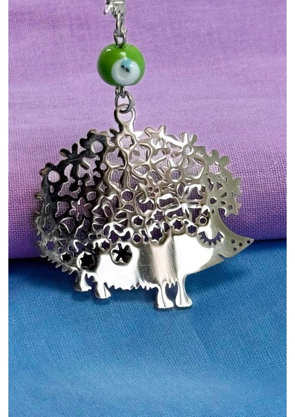 El Yapımı Yeşil Cam Nazar Boncuklu Çelik Sevimli Kirpi Figürü Araba Dikiz Ayna Süsü fiyatları