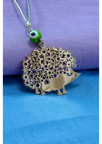 El Yapımı Yeşil Cam Nazar Boncuklu Çelik Sevimli Kirpi Figürü Araba Dikiz Ayna Süsü modelleri