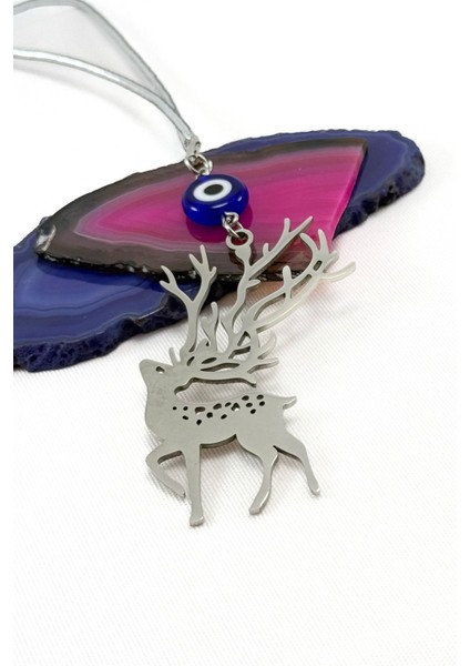 El Yapımı Yassı Cam Nazar Boncuklu Çelik Geyik Figürlü Araba Dikiz Ayna Süsü fırsatları