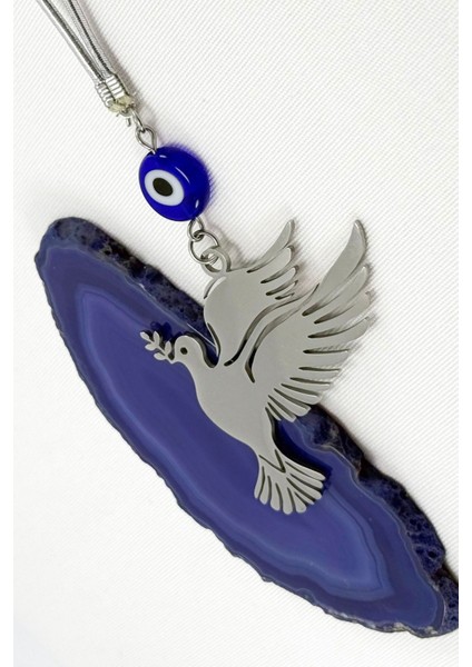 El Yapımı Yassı Cam Nazar Boncuklu Çelik Dal Tutan Kuş Figürü Araba Dikiz Ayna Süsü fırsatları